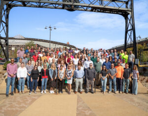 Horner & Shifrin employee-owners gathered on the steps of the firm’s St. Louis headquarters during the 2025 annual employee-owner lunch.