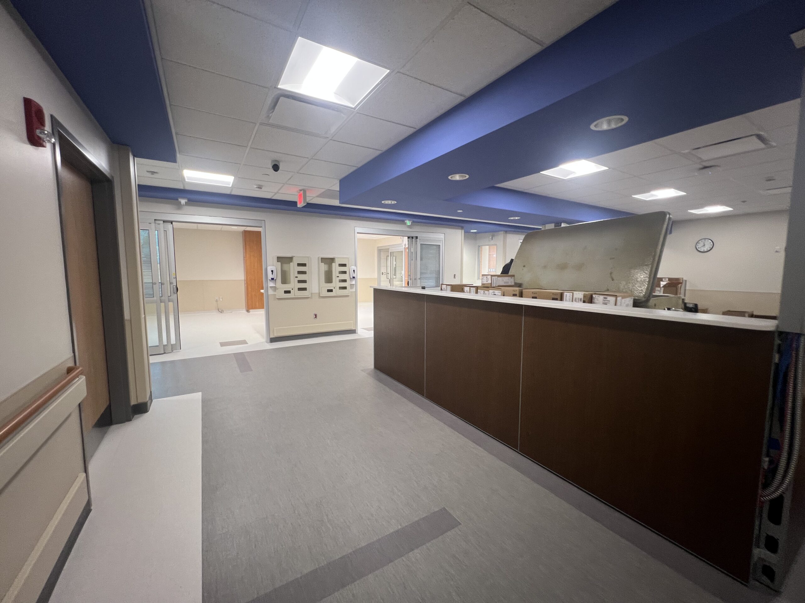 Reception desk at the entry to the ICU corridor at Memorial Hospital Belleville