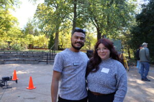 Xavier Diggs and Arri Ayala standing outdoors together at an H&S GIS drone demonstration.